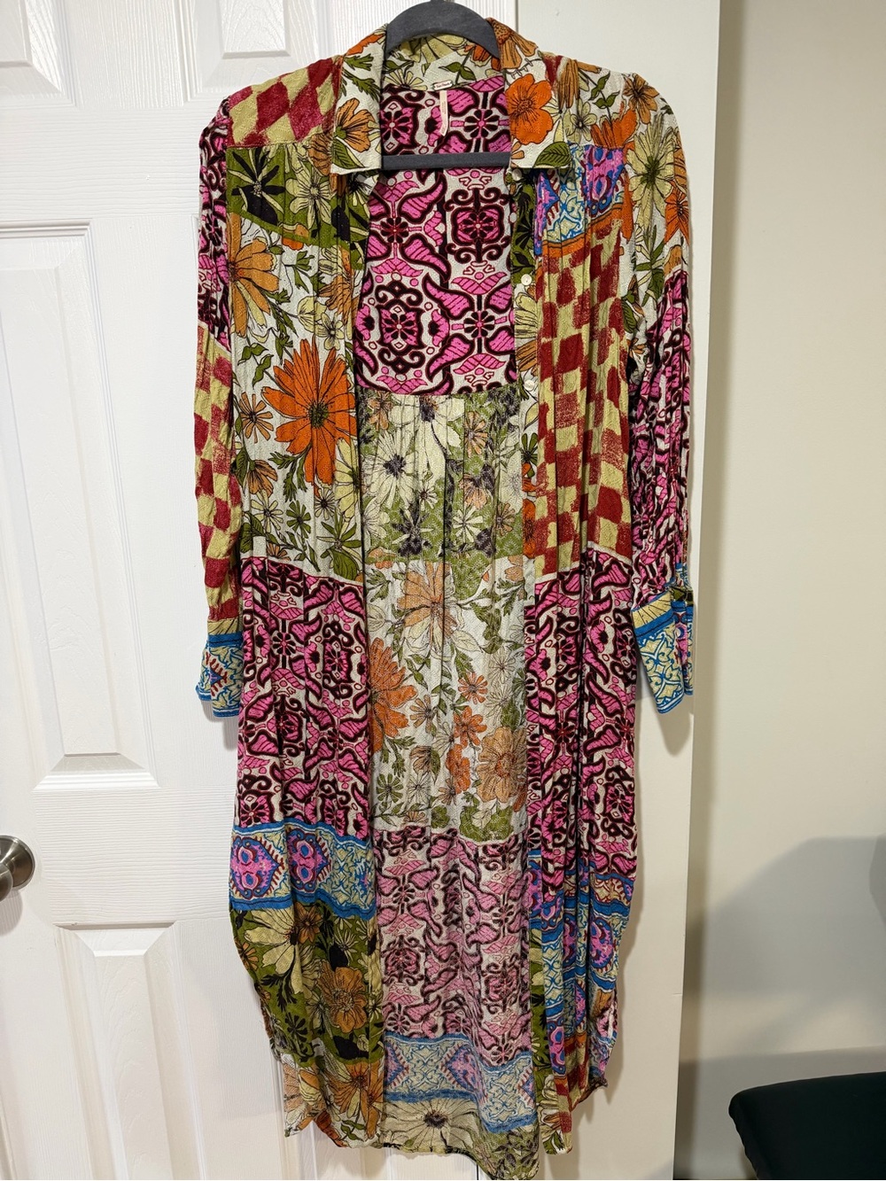Free People Multi-Color Patchwork Floral Long Sleeve Maxi Dress